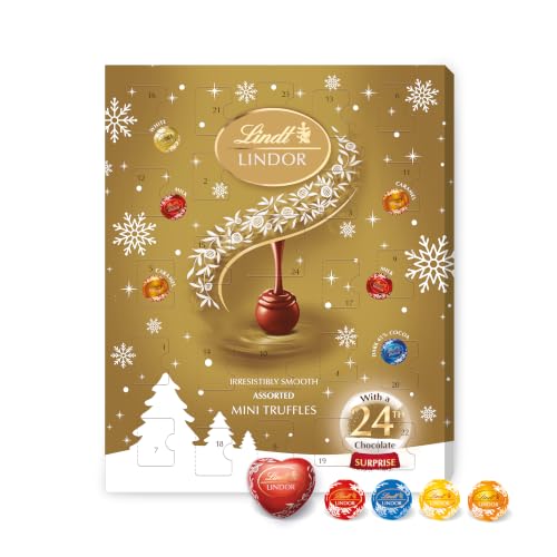Lindt Lindor Assorted Chocolate Advent Calendar 117g | Assorted Lindor advent calendar with smooth chocolate truffles. Premium Christmas countdown gift.
