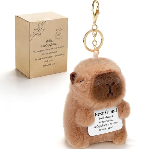 MOVING EARS Capybara Gifts for Best Friend Funny Handmade Capybara Plush with Message Card Friendship White Elephant Birthday Gift for Friends Bestie Coworkers