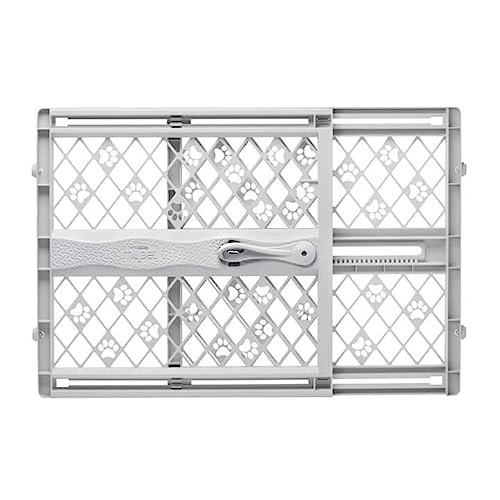 MYPET North States Paws Portable Pet Gate: 26-40" Wide. Pressure Mount. No tools needed. Made in USA. Dog Gate 23" Tall, Expandable, Durable Dog Gates for Doorways, Light Gray