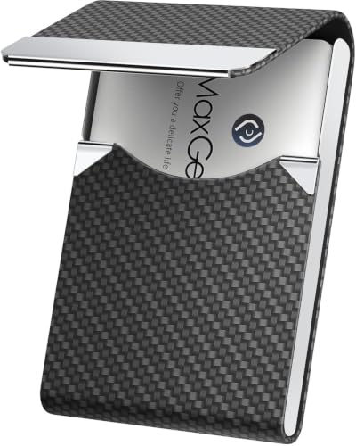 MaxGear Business Card Holder, PU Leather Business Card Case, Black Carbon