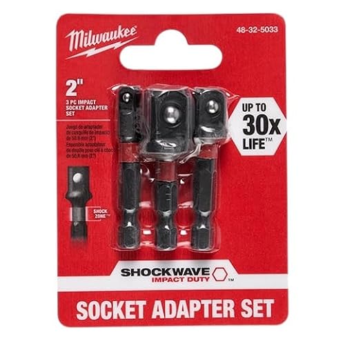 Milwaukee 48-32-5033 Power Drill Bit Extensions Shockwave Socket Adapter Set, 1/4", 1/2", 3/8"