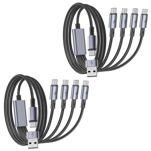 Multi USB C Charging Cable 2 Pack, 4 in 2 USB C(USB A) Charger Cord 5FT | USB-C/USB-A Dual Input to 4 USB-C Outputs, Braided Charging Splitter with 480Mbps Data Sync for iPhone 17/16/15, Galaxy, iPad