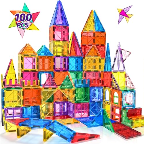 NVHH 100PCS Magnetic Tiles Blocks for Kids Ages 3-5 4-8 STEM Learning Toys