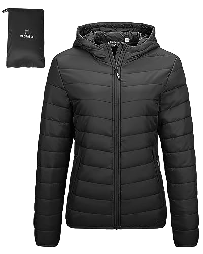 Outdoor Ventures Women's Packable Lightweight Puffer Jacket with Hood | Full-Zip Winter Coat, Water Resistant, Windproof, Quilted, Puffy Warm, Insulated for Rain Snow, Ski, Hiking, Casual, Travel