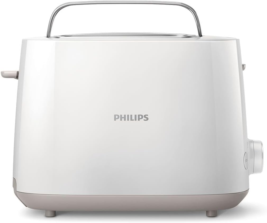 Philips Tostadora de pan 2 Ranuras, 8 Ajustes, Calientabollos, Blanco | Rejilla calientabollos, 2 ranuras, 8 ajustes, descongelación, elevación alta, apagado auto (HD2581/00)