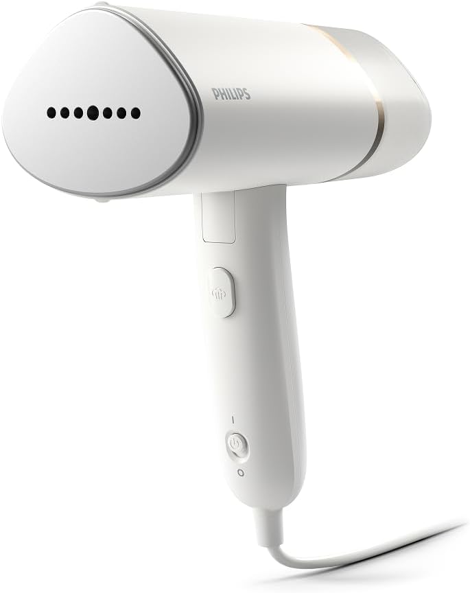 Philips défroisseur à main 3000, 20 g/min, 1000W, pliable et léger, Blanc | Prêt en 30 secondes, réservoir amovible 120ml, plaque chauffante métallique, pochette incluse, léger 660g (STH3020/10)