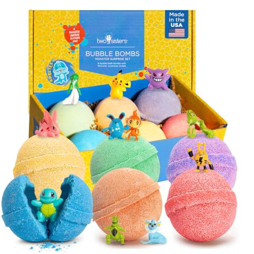 Poke Monster Bath Bombs for Kids with Surprise Toys Inside, 6 Pack