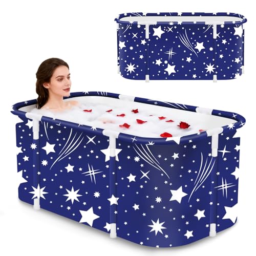 Portable Foldable Bathtub,Foldable Soaking Bathtub for Adults, Freestanding Bathtubs, Hot Bath Tub, Ice Bath, Family Bathroom SPA Tub 47.2x19.7x21.7inch (Star)