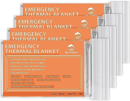 QIO CHUANG Emergency Mylar Thermal Blankets 4 Packs Survival Kit 84''x55''