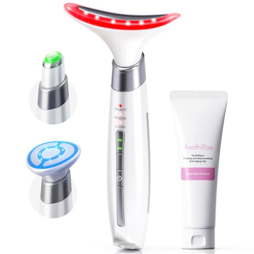 Red Light Therapy for Face and Neck, 4-in-1 Face Massager Tool with Gel