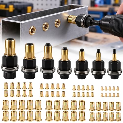 Rivet Nut Tool Kit, 7 Rivet Nut Pliers Kit with 70 Press-in Nuts for M3-M12