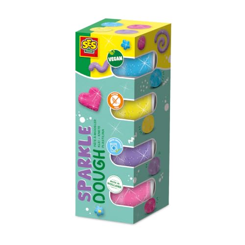 SES Creative Feel Good - Klei | Sparkle | Knutselen | Vegan & Glutenvrij | Herbruikbaar | Made in Holland | voor Kinderen vanaf 1 Jaar | 4 Kleuren | 4 x 90gr | 00515