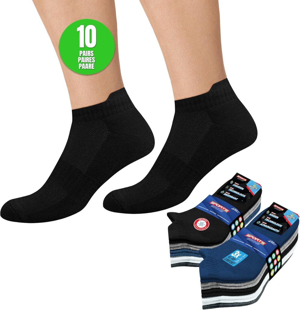 SOXCO Chaussettes Homme Femme Sport 43-46 Socquettes Basses Courtes - Lot de 10 Paires (EU 43 46, Multicolore S)
