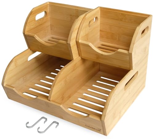 Stackable Storage Bins, Bamboo Kitchen Pantry Organizer and Fruit Baskets