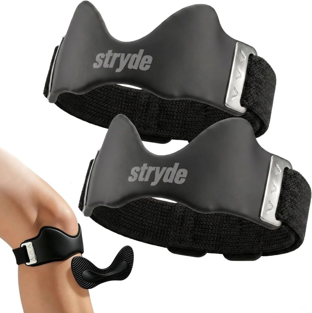Stryde Precision Knee Strap - 2 Pack Knee Strap With Silicone Lock-Point Pad, Stays Put Through Every Rep Breathable for All-Day Wear, One Size Adjustable