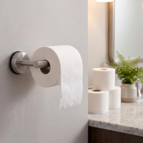 Suction Cup Toilet Paper Holder, No Drill Wall Mount Toilet Paper Holder | Toilet Paper Roll Dispenser, Heavy Duty Stainless Steel Silver Bathroom Tissue Roll Holder for Rental RV Apartment