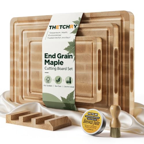 THETCHRY Maple End Grain Cutting Board Set, Wood Cutting Boards for Kitchen