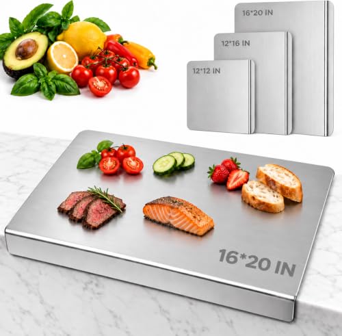 Titanium Cutting Board With Lip, 100% Pure Titanium Cutting Boards for Kitchen Non-Toxic Dishwasher Safe Chopping & Kneading Board for Dough/Meat/Vegetable/Fruit/Bread/Baking Gift-Ready(1PC-16X20 IN)