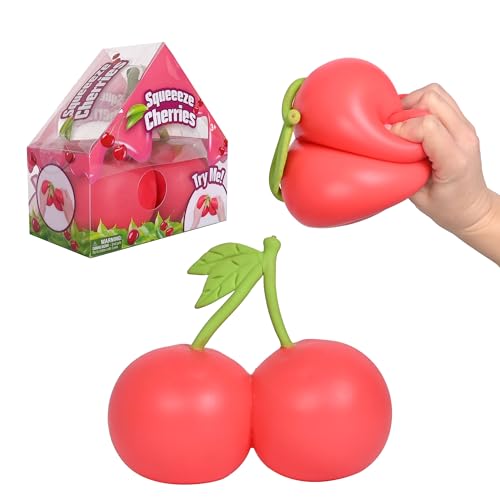 Toymendous Squishy Cherries, Jumbo Sweet Fruit Stress Toy, Twin Cherry Fidget Fun, 5.5 Inch Squishy Fruit, Fidget Sensory Food, Jumbo Strss Relief Toy or Kids & Adults, Easter Basket Stuffer