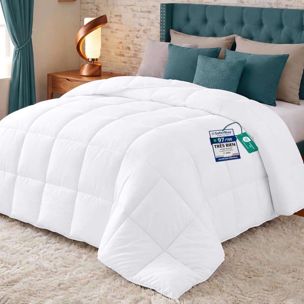 Utopia Bedding Couette Chaude sans Housse, 220x240 cm, 370 g/m², Blanc | Couette Épaisse Et Moelleuse, Matelassage À Carreaux, Lavable En Machine Et Idéale Pour Les Nuits Fraîches.