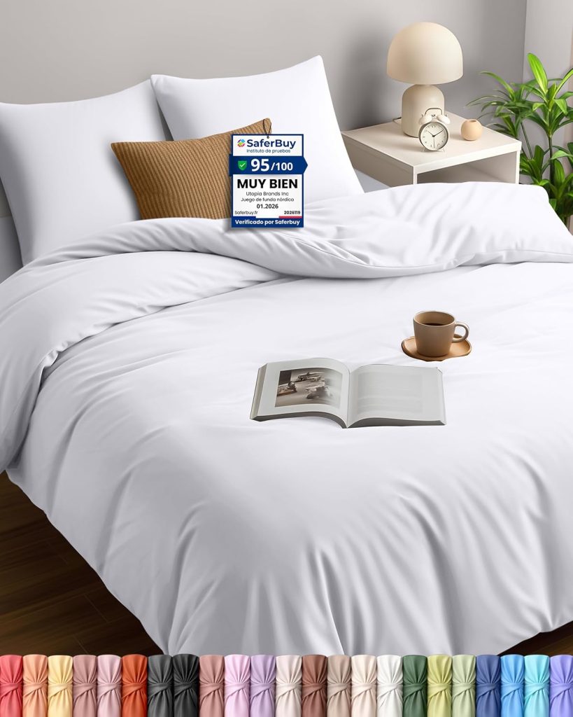 Utopia Bedding Funda Nordica Cama 180 240x260, Blanco | Funda Edredon 240x260 cm y 2 Fundas de Almohada 65x65 cm, Microfibra, Certificado Oeko-TEX, Ideal para el hogar y los hoteles