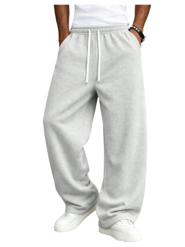 VIPWOLF Men's Baggy Sweatpants Wide Leg Open Bottom Stacked Sweat Pants | Basic Workout Athletic Jogging, Activewear, Drawstring Elastic Waist Loose Track Pants, Grey, Medium