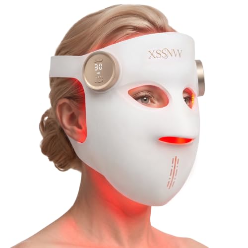 XSSNVV Red Light Therapy for Face 4D Cordless LED Face Mask Dual NIR, White