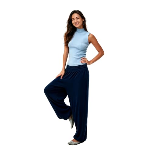 ZFLM Women's Elastic Waist Jogging Yoga Pants, Ankle Tied Wide Leg Lantern Pants, Suitable for Daily Walking Exercise Navy Blue