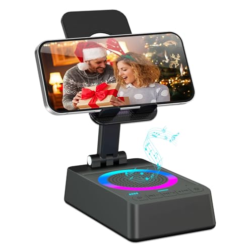 buwy Gifts for Men Women, 2026 Cell Phone Stand with Wireless Bluetooth Speaker, 4 in 1 Bluetooth Speaker, for Men Women Teens, LED Lights 180° Phone Holder