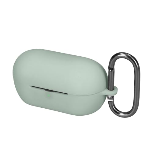 kwmobile Cover for Sony WF-C710N Case - Silicone Cover for Earbuds Charging Case - Protective Headphone Holder with Carabiner Clip - Pastel Green