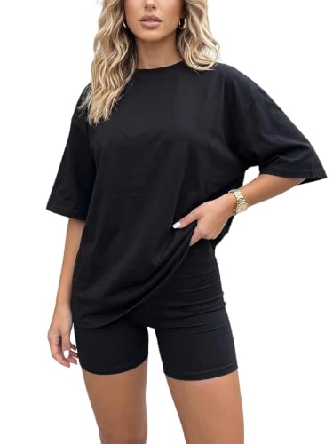 winkbay Women's Matching Workout Wets Half Sleeve T Shirt and Biker Shorts